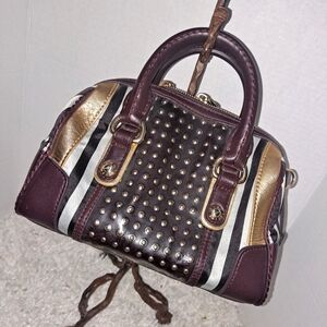 Henri Bendel Centennial Mini Satchel Burgundy and Gold